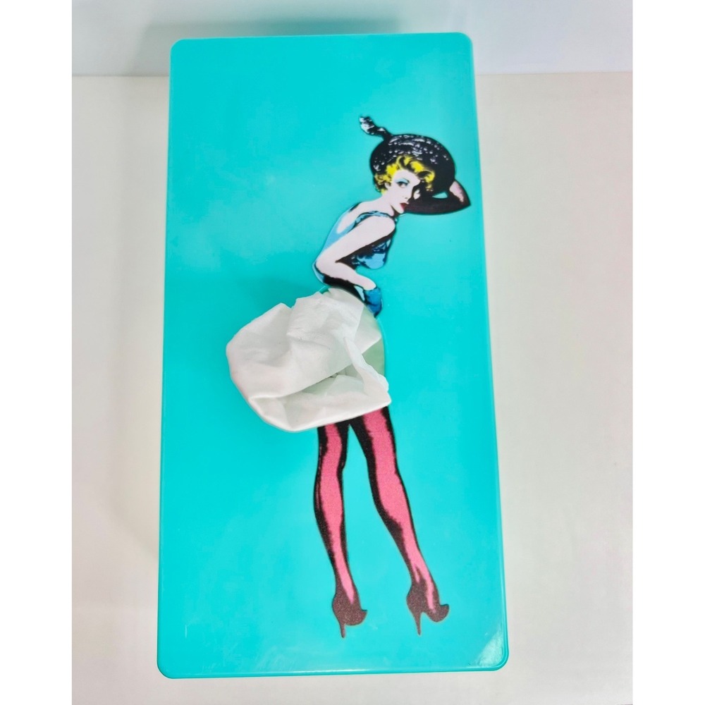 Spextrum Flying Skirt Tissue Box Cover "Tissue Up Girl" Pop Art Teal